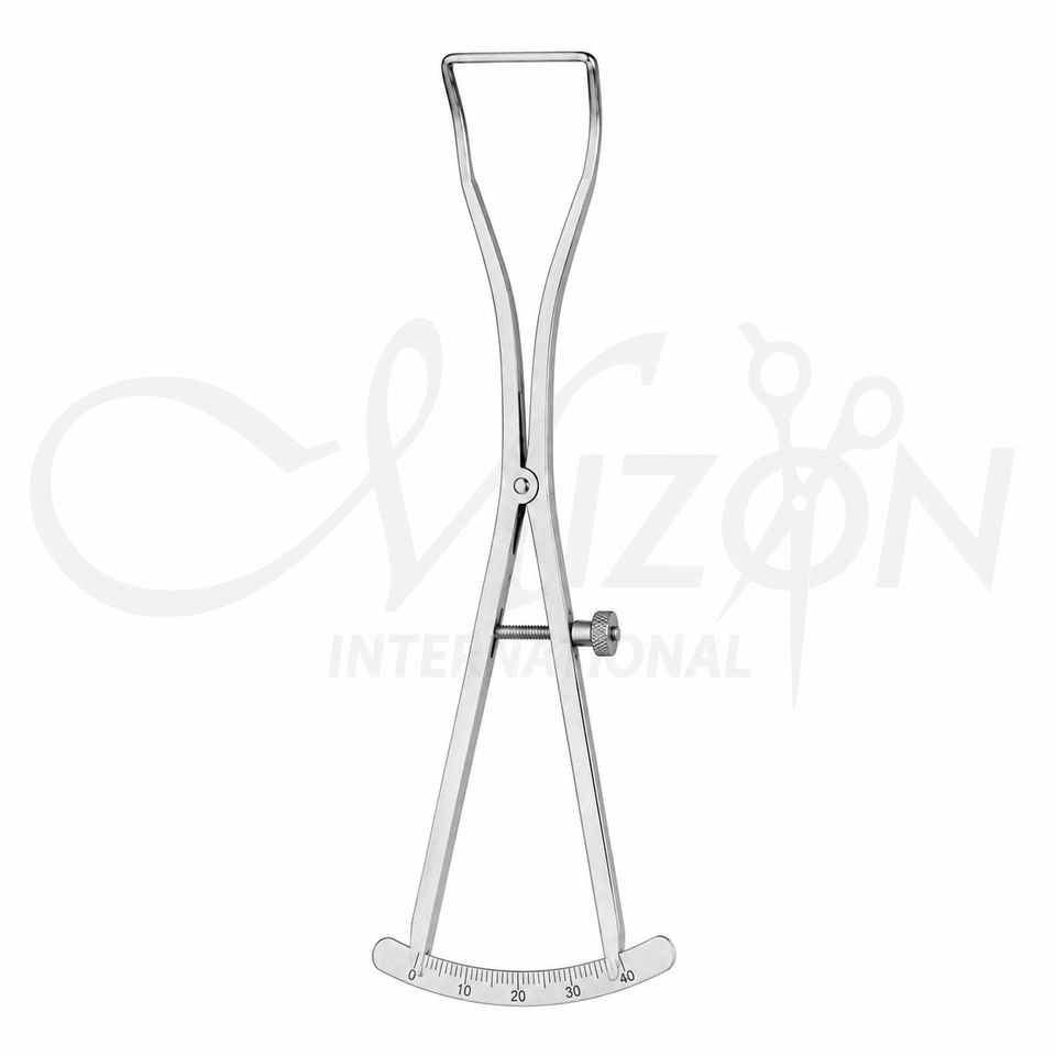 Castroviejo Implant Bone Caliper 15cm made from premium stainless steel with calibrated measuring scale, precision tips, and locking screw for dental implant and oral surgery by Mizon International.