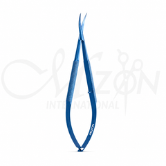 Mizon International Castroviejo Micro Scissors Curved 12 cm | Premium Titanium Blue Microsurgical Scissors