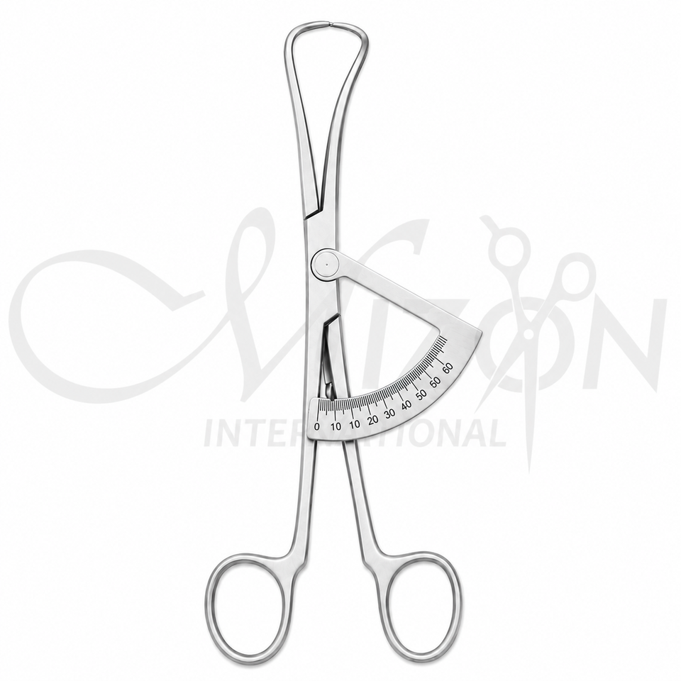 Castroviejo Surgical Measuring Caliper made from premium stainless steel with spring-loaded mechanism, graduated 0–60 mm scale, and ergonomic finger rings for precision surgical measurement by Mizon International.