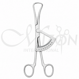 Castroviejo Surgical Measuring Caliper made from premium stainless steel with spring-loaded mechanism, graduated 0–60 mm scale, and ergonomic finger rings for precision surgical measurement by Mizon International.
