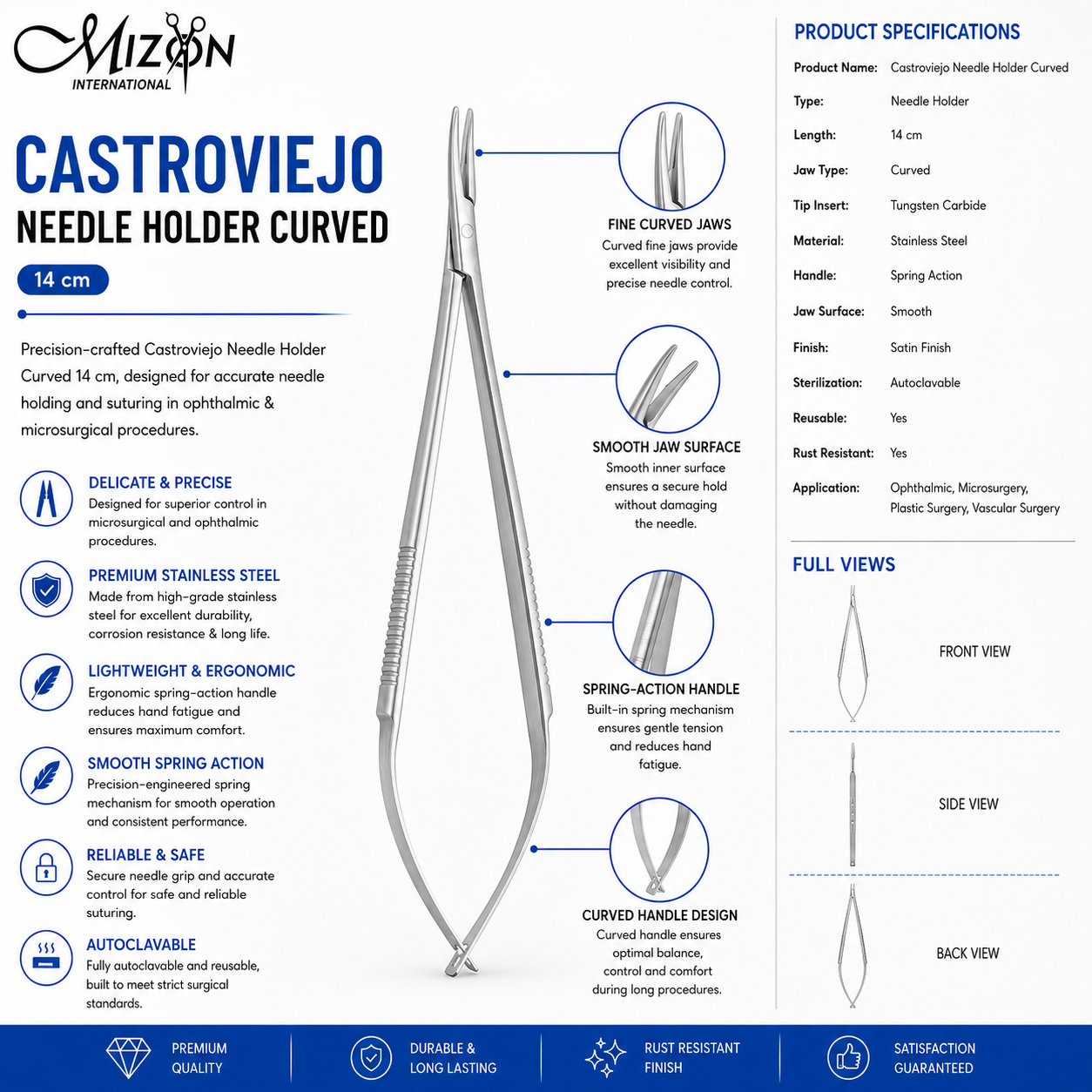 Castroviejo Needle Holder Curved 14 cm | TC Microsurgical Ophthalmic Instrument