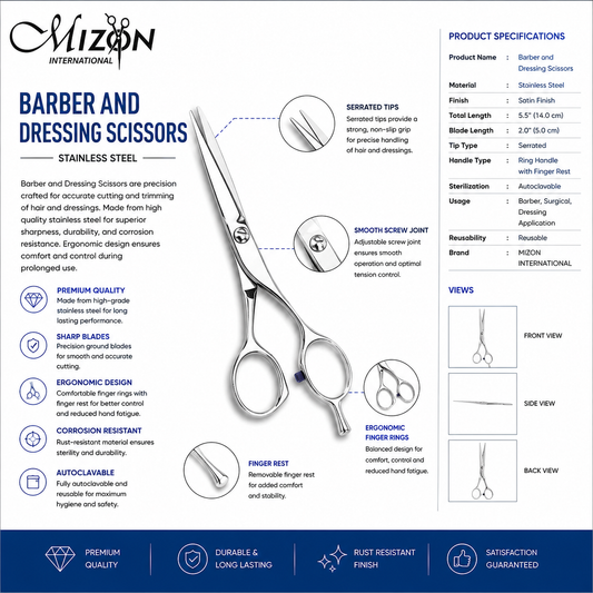 Barber and Dressing Scissors – Premium Stainless Steel Professional Hair Cutting Shears