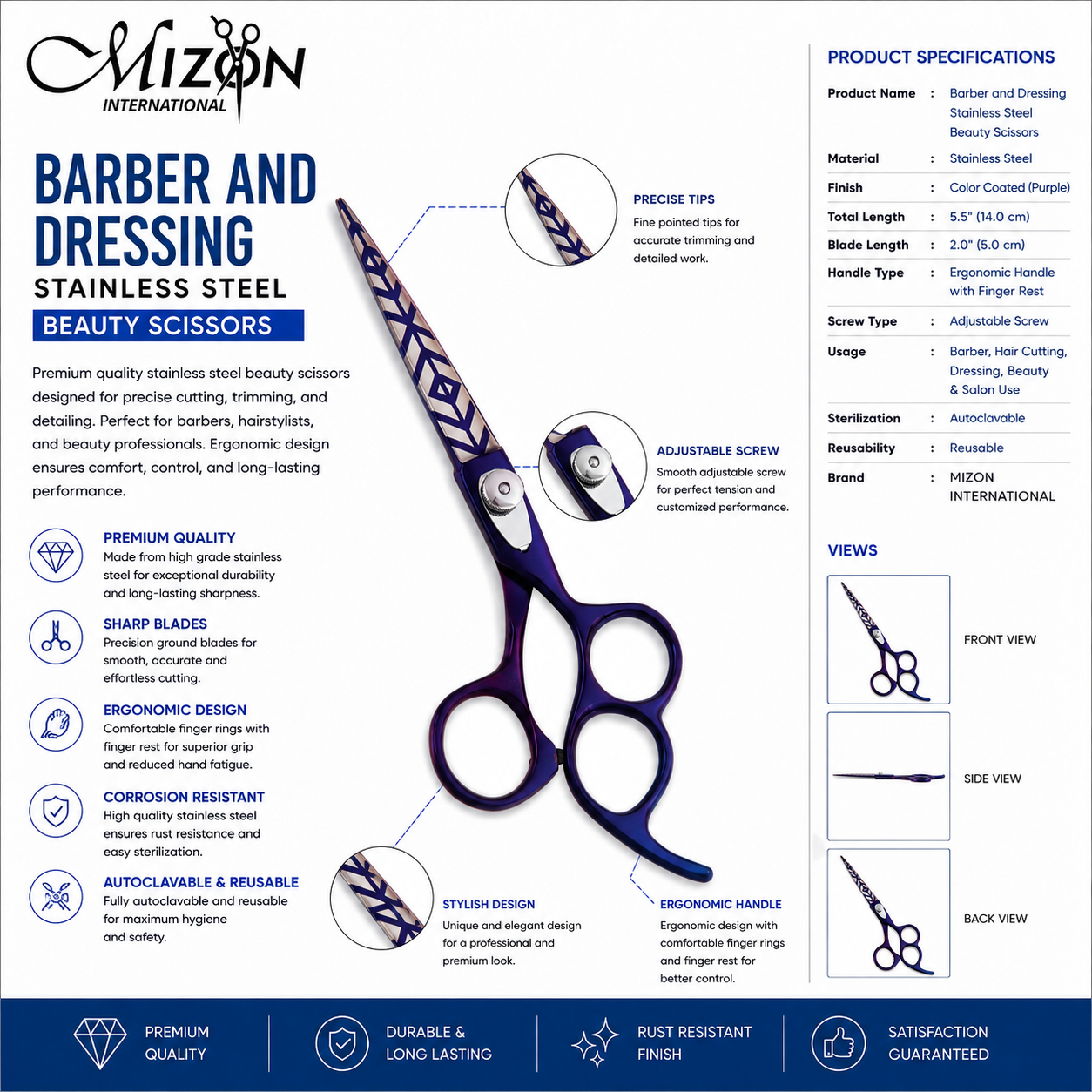 Professional Barber and Dressing Stainless Steel Beauty Scissors – Premium Hair Cutting Shears with Ergonomic Handle