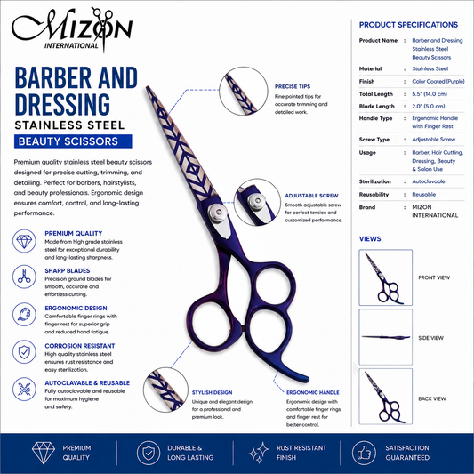 Professional Barber and Dressing Stainless Steel Beauty Scissors – Premium Hair Cutting Shears with Ergonomic Handle