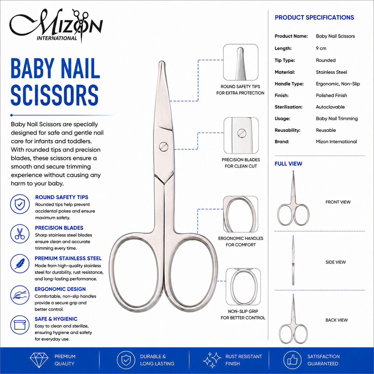 Professional Baby Nail Scissors – Rounded Tip Stainless Steel Safety Scissors for Infants & Toddlers