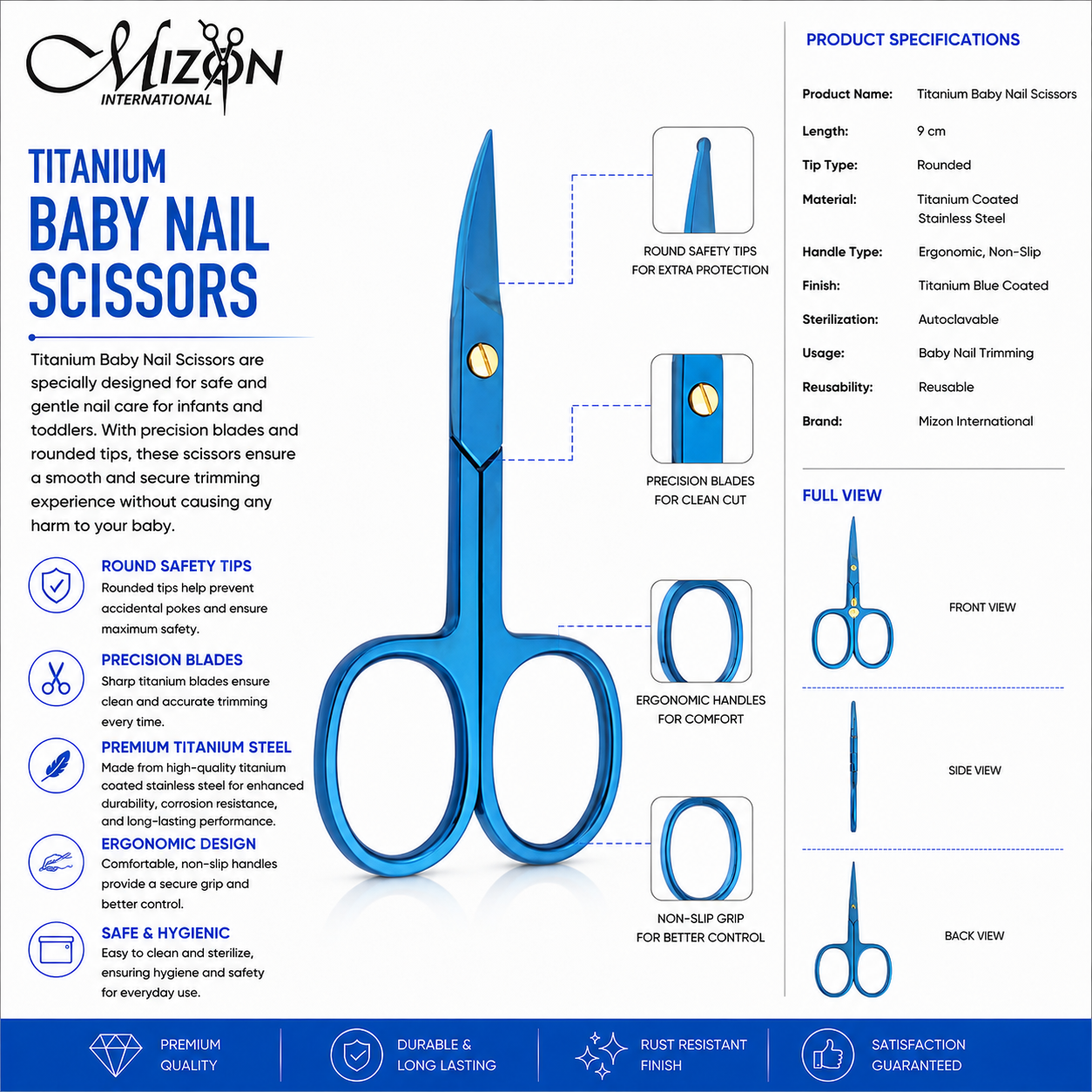 Professional Titanium Baby Nail Scissors – Rounded Tip Titanium-Coated Stainless Steel Safety Scissors for Infants & Toddlers
