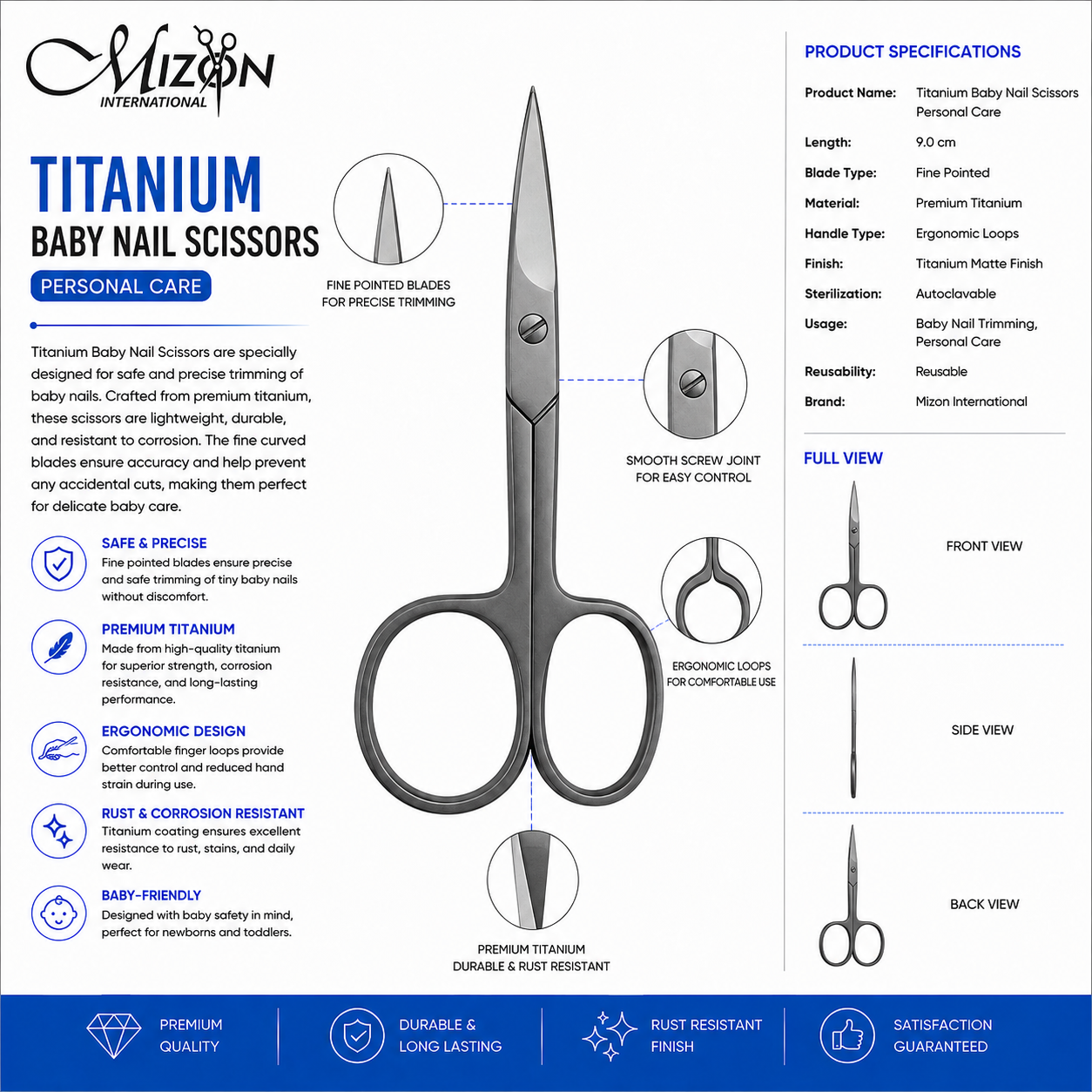 Professional Titanium Baby Nail Scissors – Fine Point Precision Stainless Steel Baby Grooming Scissors for Personal Care