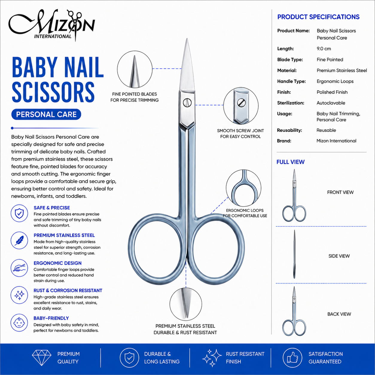 Professional Baby Nail Scissors – Fine Point Stainless Steel Baby Grooming Scissors for Personal Care
