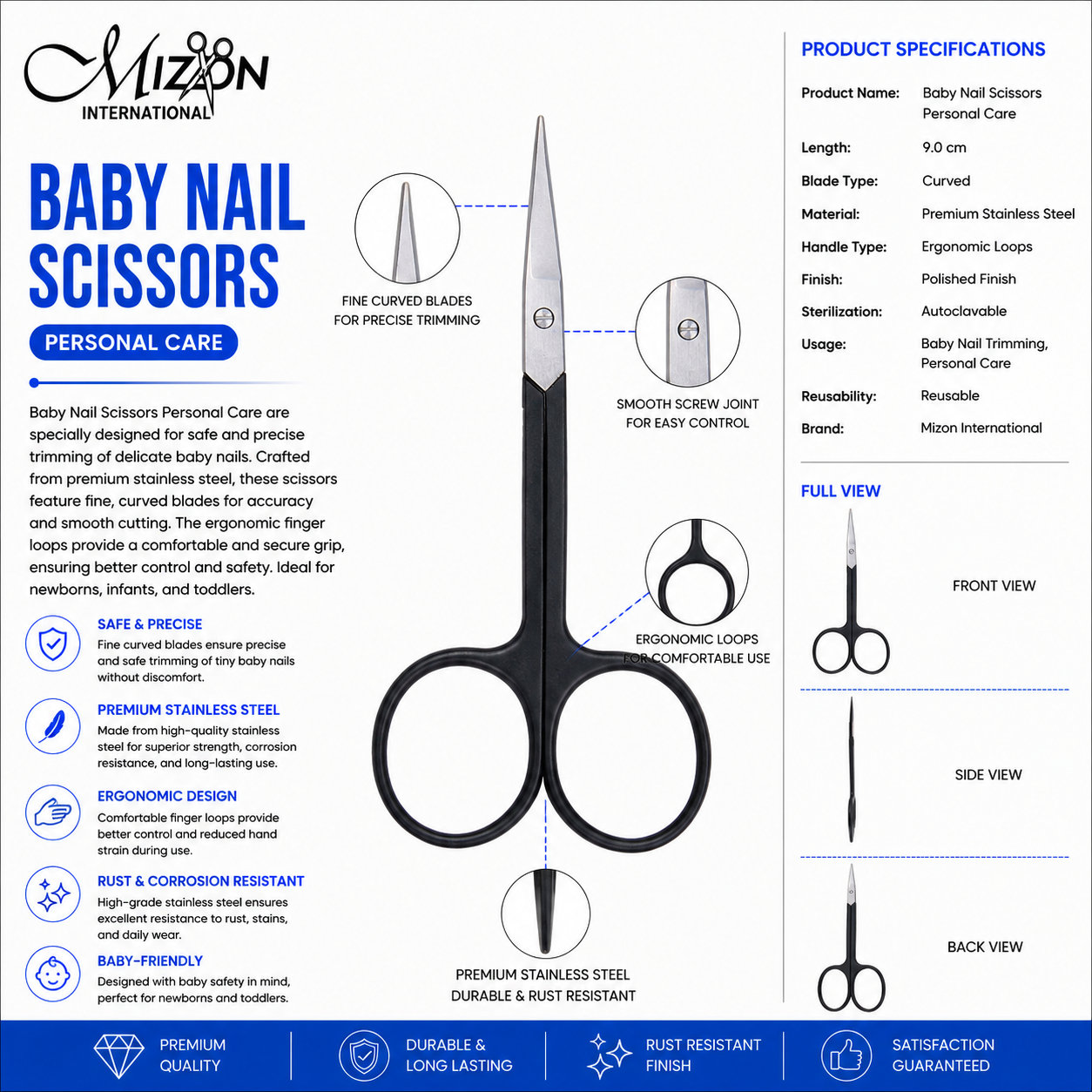 Professional Curved Baby Nail Scissors – Stainless Steel Precision Baby Grooming Scissors for Personal Care