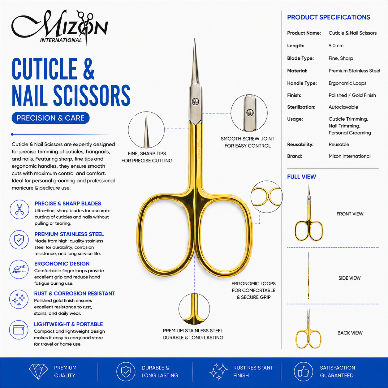 Professional Gold Cuticle & Nail Scissors – Precision Stainless Steel Manicure & Pedicure Scissors