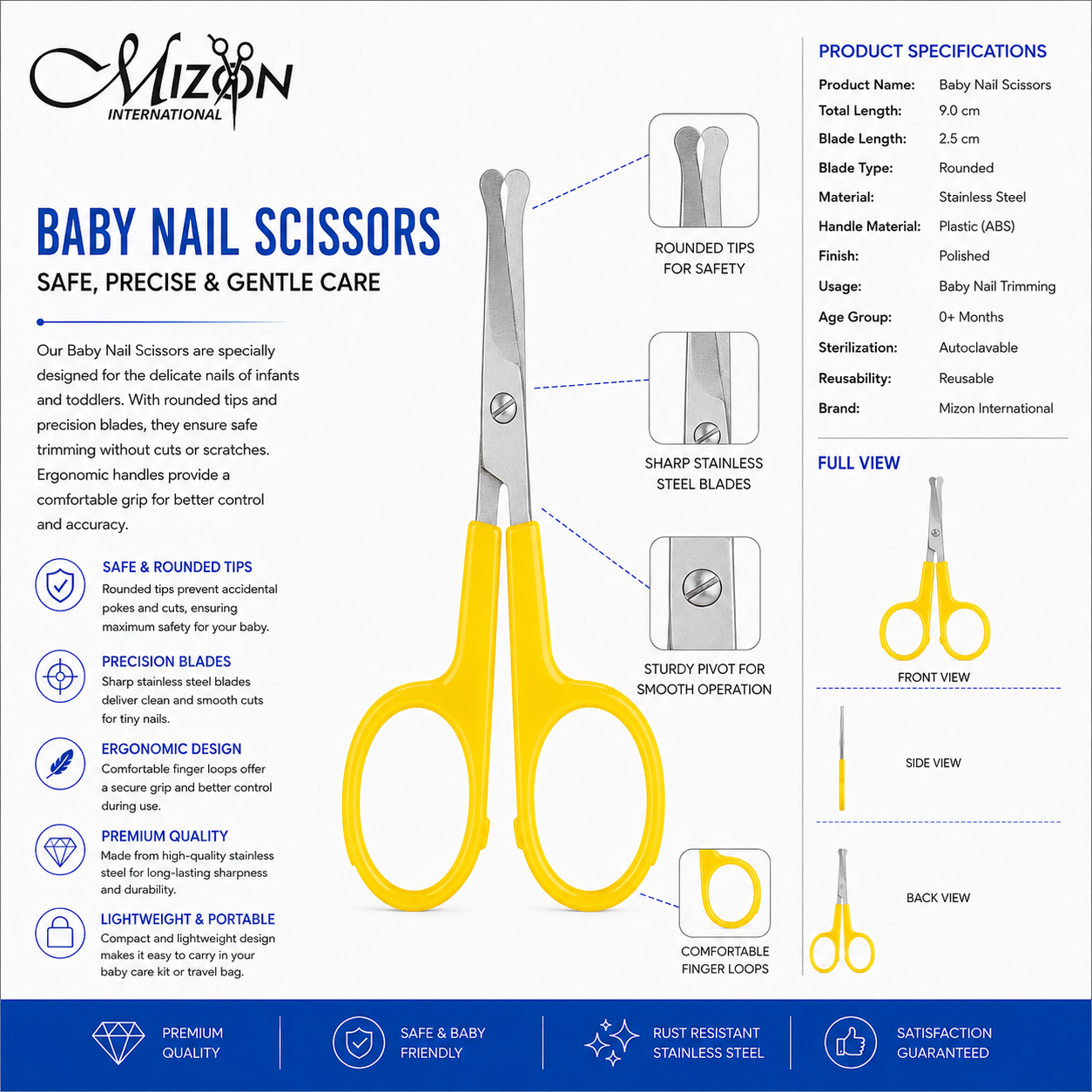 Professional Baby Nail Scissors – Rounded Tip Stainless Steel Safety Scissors with Ergonomic ABS Handle for Infants & Toddlers