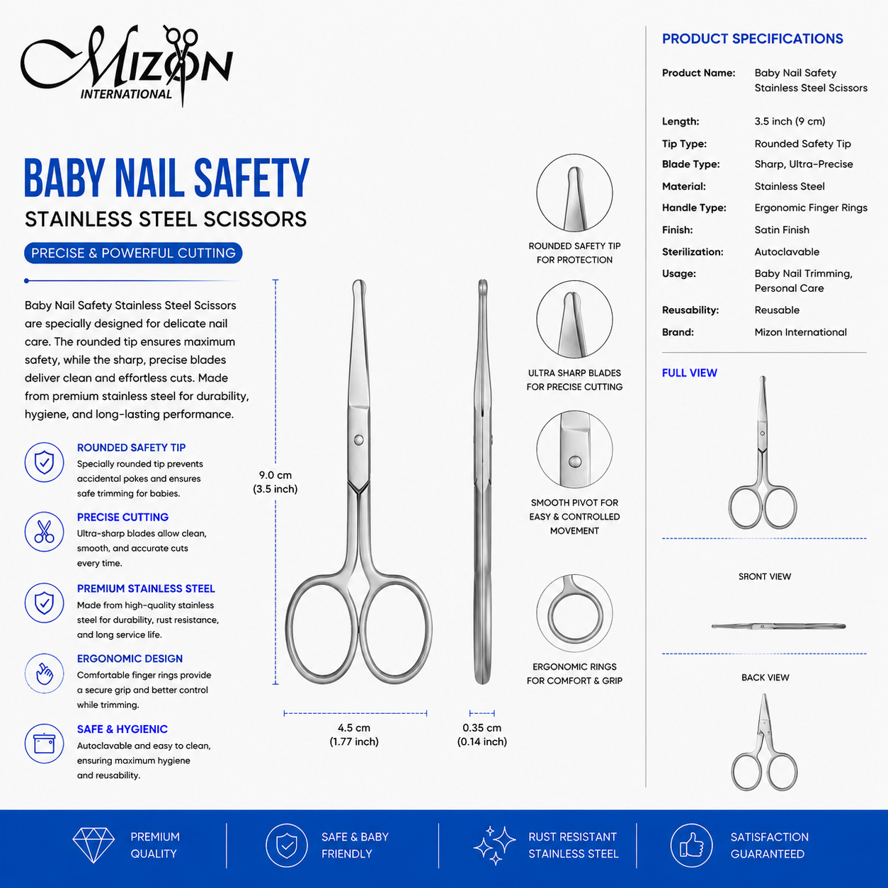 Professional Baby Nail Safety Scissors – Rounded Tip Stainless Steel Baby Grooming Scissors for Infants & Toddlers