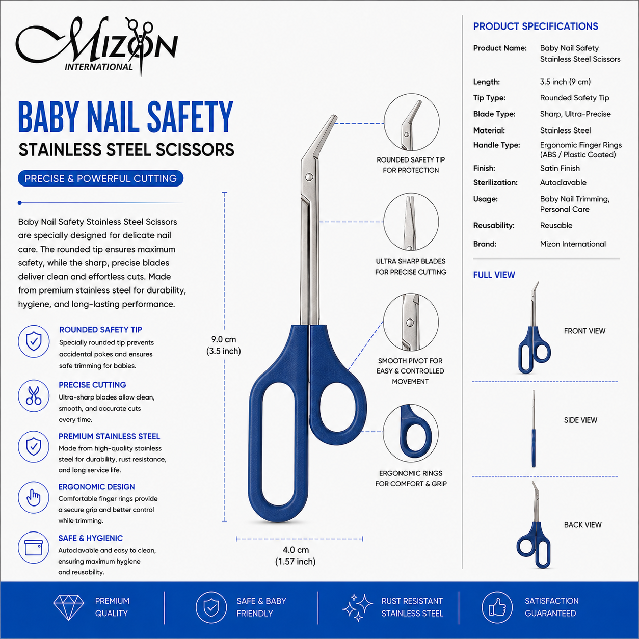 Professional Baby Nail Safety Scissors with Angled Rounded Tip – Stainless Steel Baby Nail Trimming Scissors for Infants & Toddlers