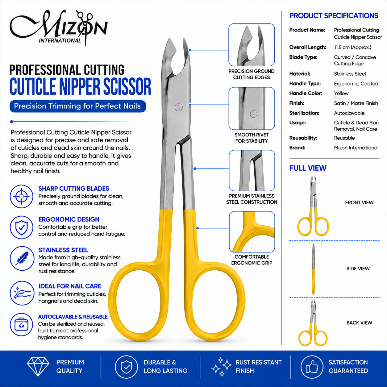 Professional Stainless Steel Cuticle Nipper Scissor 11.5 cm – Precision Cuticle Cutter for Manicure, Pedicure & Dead Skin Removal