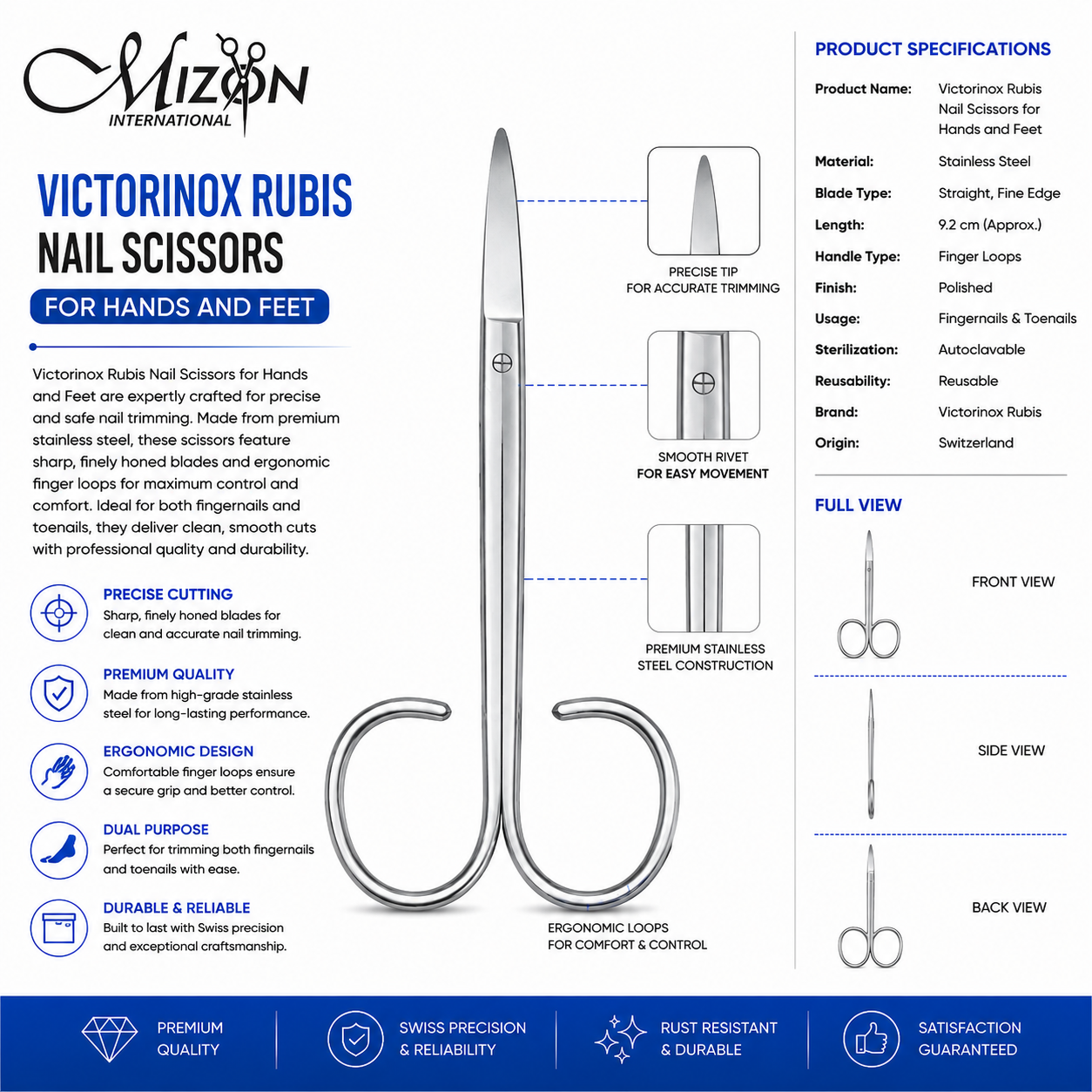 Professional Stainless Steel Nail Scissors for Hands & Feet – Precision Straight Blade Manicure & Pedicure Scissors