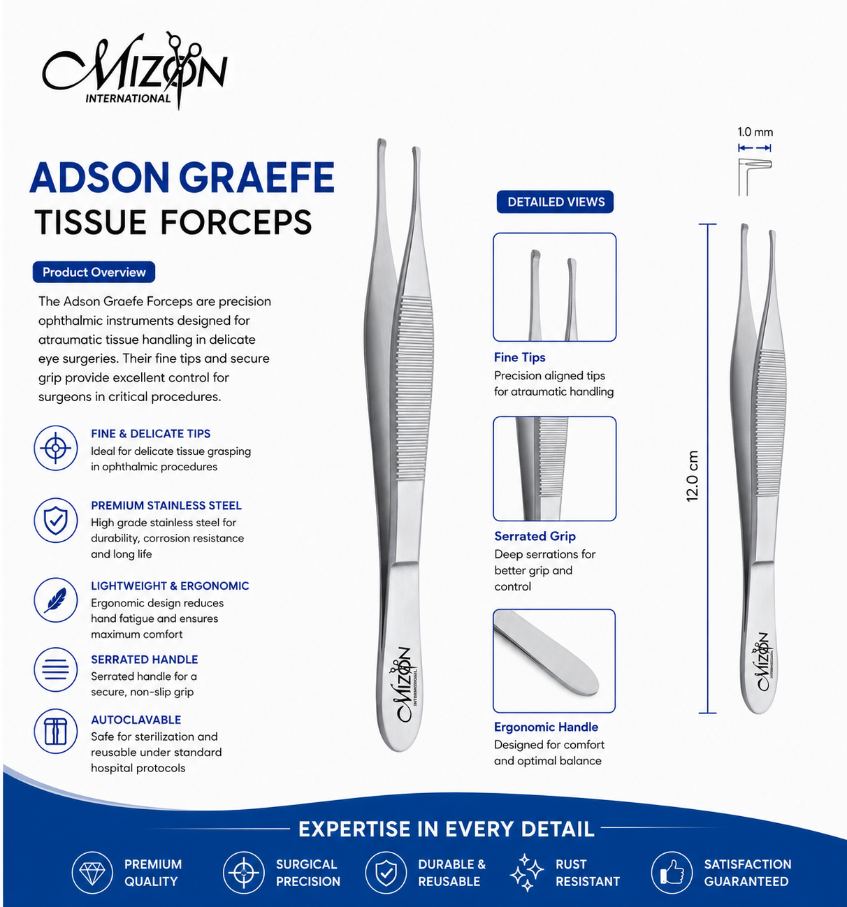 Adson Graefe Tissue Forceps – 12.0 cm | Premium Stainless Steel Ophthalmic Surgical Instrument