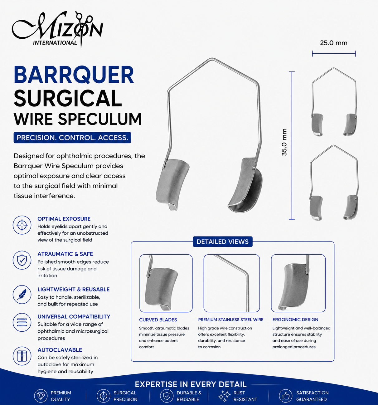 Barraquer Surgical Wire Speculum – 35 mm | Premium Stainless Steel Ophthalmic Eye Speculum