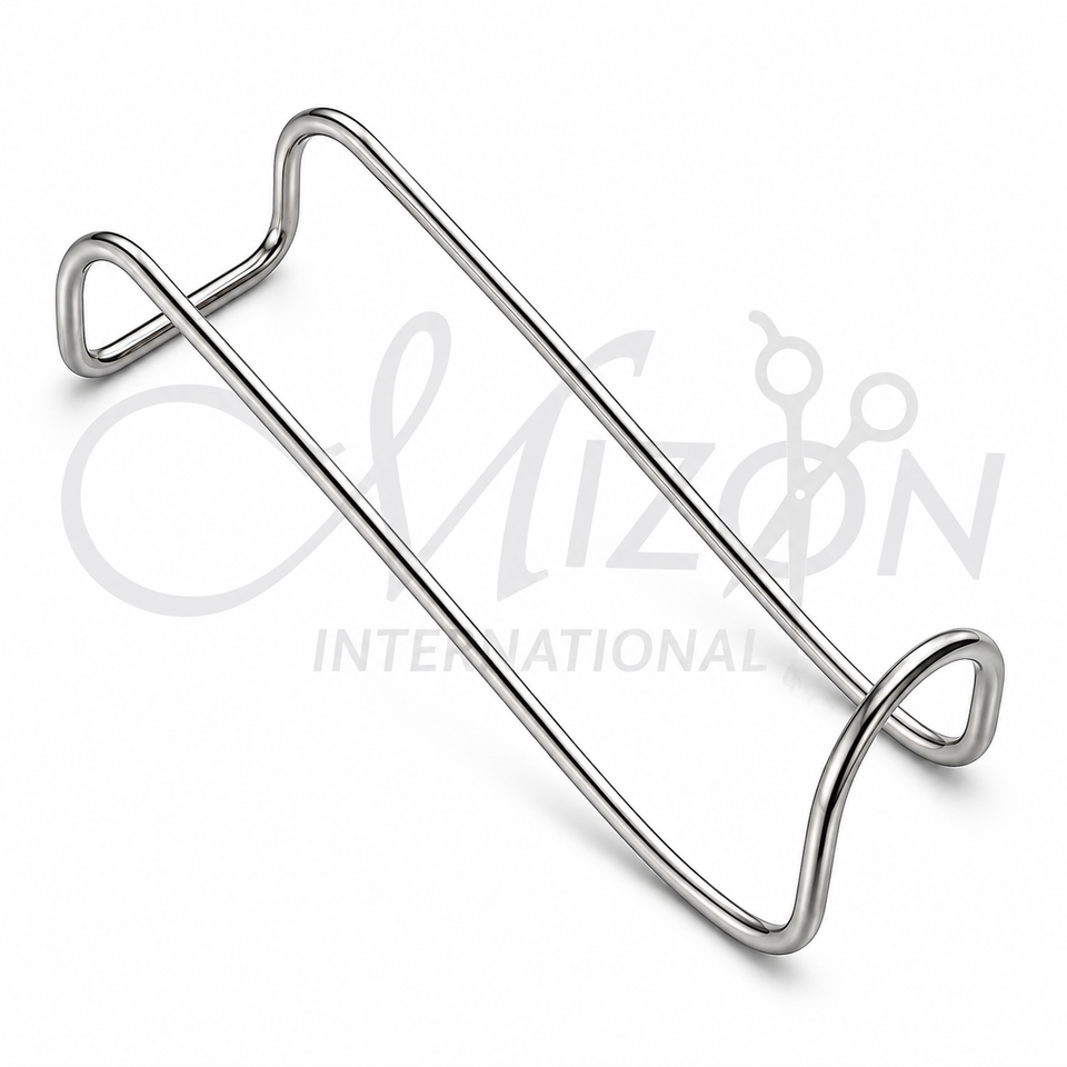 Mizon International Cheek & Lip Retractor featuring a stainless steel Sternberg-style dental retractor design for controlled cheek and lip retraction, improved oral access, enhanced clinical visibility, orthodontic procedures, restorative dentistry, and oral surgery.