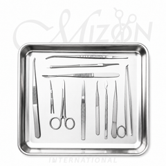 Mizon International Surgical Surgery Tools Stainless Steel Tray Set | Professional 12-Piece Stainless Steel General Surgical Instrument Kit