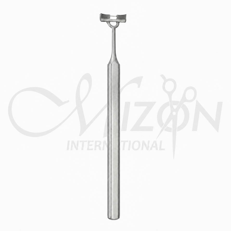 Mizon International stainless steel corneal marker with wide dual-grooved tip and ergonomic hexagonal handle