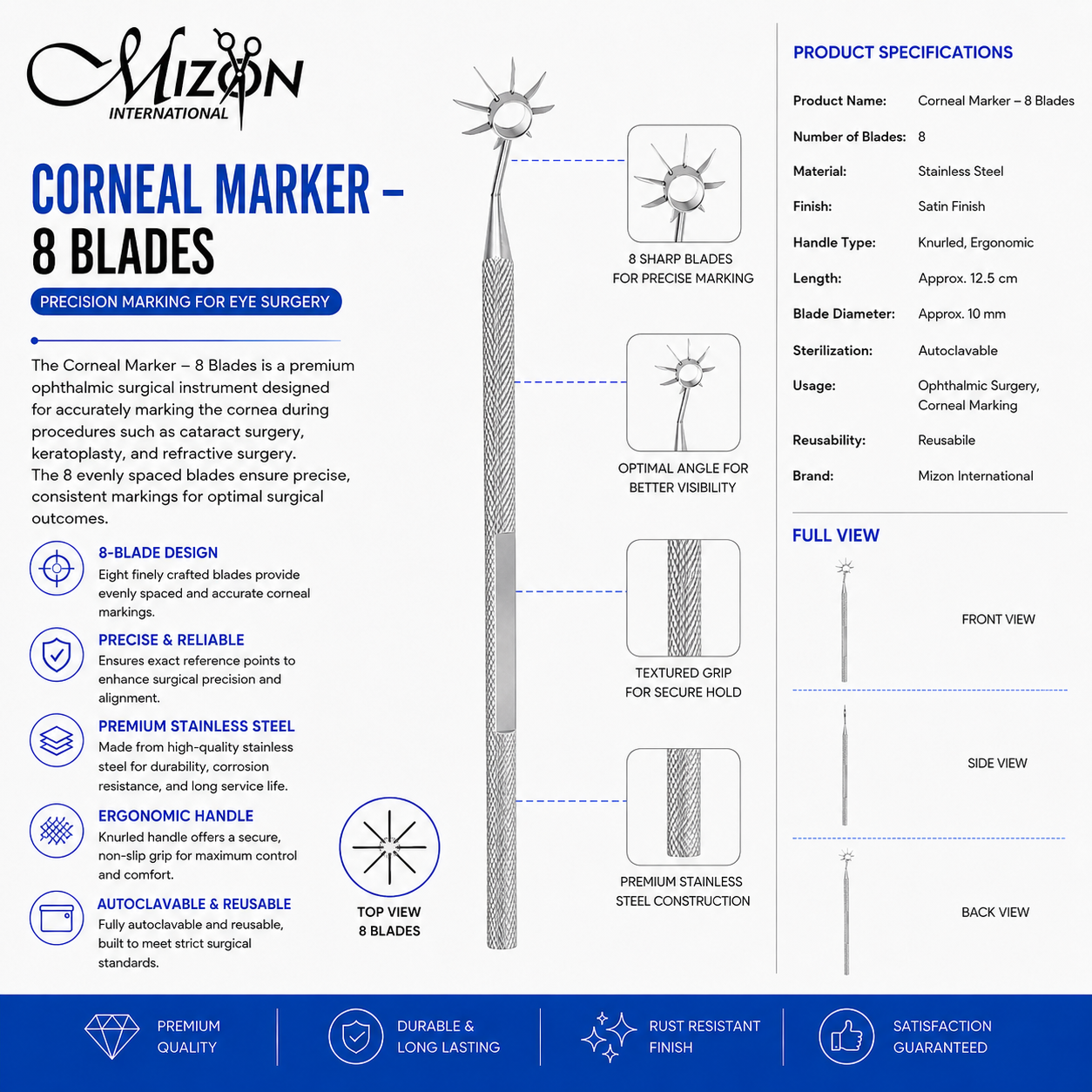 Premium Corneal Marker 8 Blades Stainless Steel Ophthalmic Instrument for Precise Corneal Marking During Eye Surgery