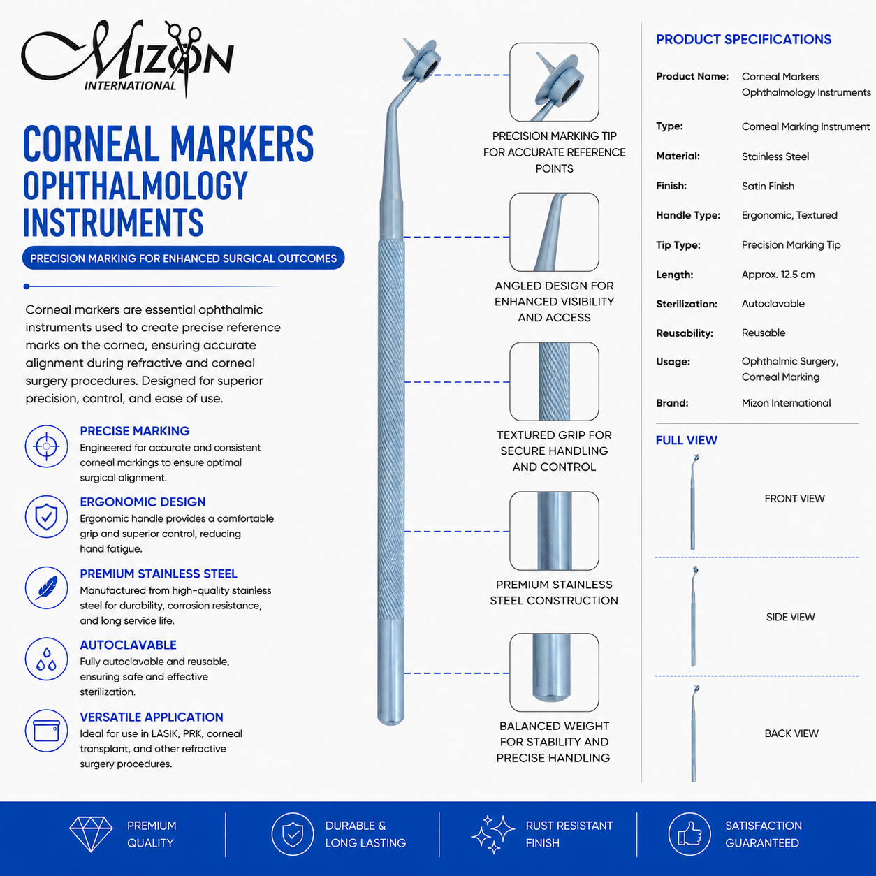 Premium Corneal Markers Ophthalmology Instrument with Angled Precision Tip Stainless Steel Ophthalmic Surgical Instrument by Mizon International