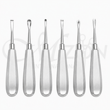 Mizon International Dental Elevators Precision Dental Instruments manufactured from premium medical-grade surgical stainless steel featuring precision working tips, ergonomic textured non-slip handles, and a satin polished finish for tooth extraction, root elevation, luxation, oral surgery, and maxillofacial procedures in dental clinics and hospitals.
