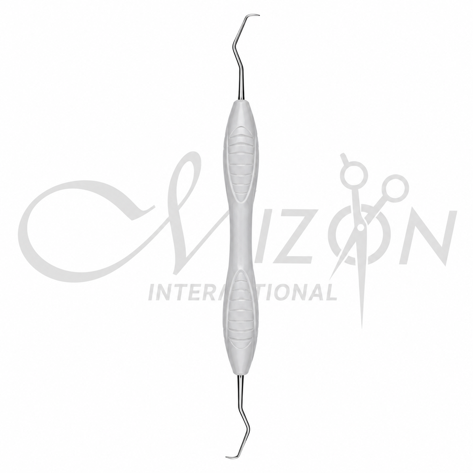 Mizon International Dental Sickle Scaler made from Premium Medical-Grade Surgical Stainless Steel featuring a Precision Sickle Working Tip, Ergonomic Knurled Non-Slip Handle, Satin Anti-Glare Finish, Professional Dental Hygiene Instrument for Plaque, Tartar & Supragingival Calculus Removal, Preventive Dentistry, Periodontal Therapy, and General Dental Procedures.