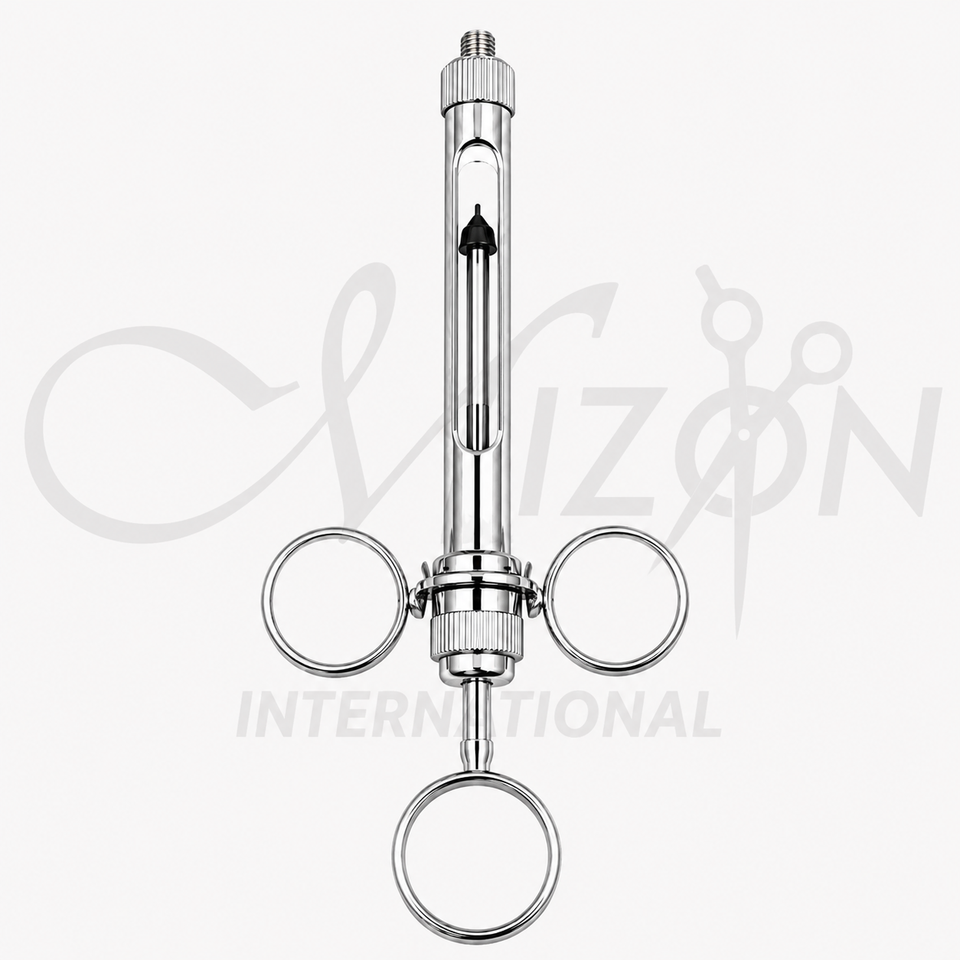 Mizon International Dental Anesthetic Syringe 1.8 CC featuring a professional self-aspirating design, 1.8 CC capacity, ergonomic construction, controlled aspiration function, and precision handling for dental anesthesia procedures, available in a pack