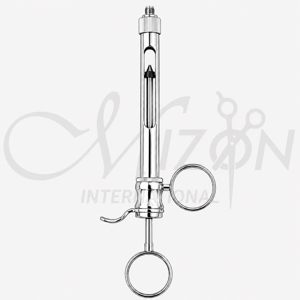 Mizon International Dental Aspirating Syringe 1.8 ML with Harpoon featuring a professional aspirating design, 1.8 ML capacity, integrated harpoon mechanism, precision dental construction, and controlled local anesthetic delivery for professional dental procedures.