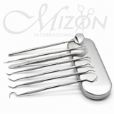 Mizon International Dental Instruments Kit featuring a dental mouth mirror, dental tweezers, and dental probe for professional oral examination, inspection, cleaning, and routine dental procedures.