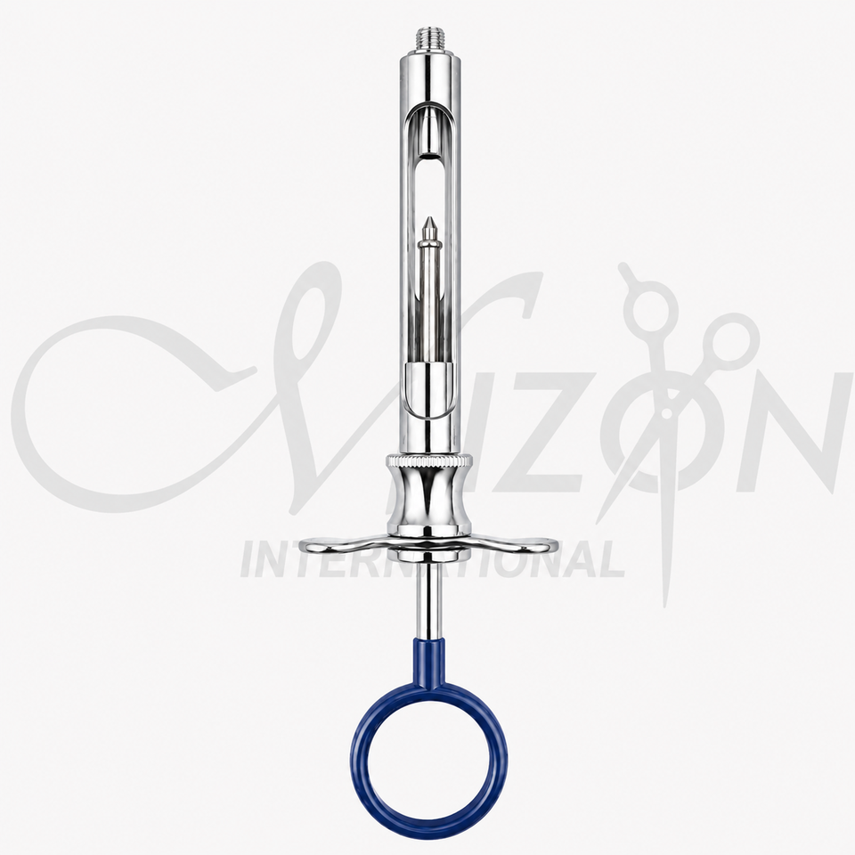 Mizon International Dental Self-Aspirating Syringe 2.2 CC featuring a professional self-aspirating design, 2.2 CC capacity, ergonomic construction, and precision handling for controlled dental anesthesia and local anesthetic administration.