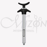 Mizon International Dental Self-Aspirating Syringe 2.2 ML featuring a Karpule self-aspirating design, 2.2 ML capacity, ergonomic professional construction, controlled aspiration function, and precision handling for dental anesthesia procedures.
