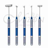 Mizon International Dental Soft Brushing Kit featuring five specialized soft-tissue flap instruments with regular, angled, medium, and large tips plus a 5-piece sterilizing cassette for professional dental and periodontal procedures.