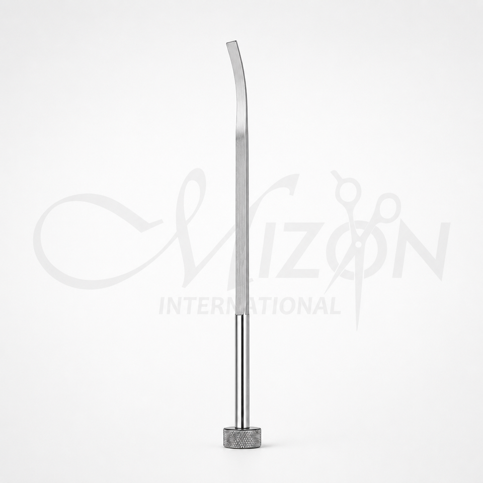 Mizon International 21cm Dingman Otobrader surgical instrument with curved blade and knurled stainless steel handle