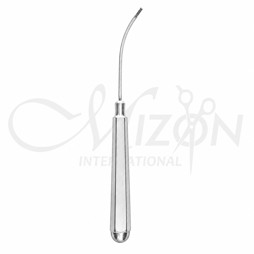 Mizon International Dingman Otobrader 15.5cm with curved serrated tip and ergonomic stainless steel handle