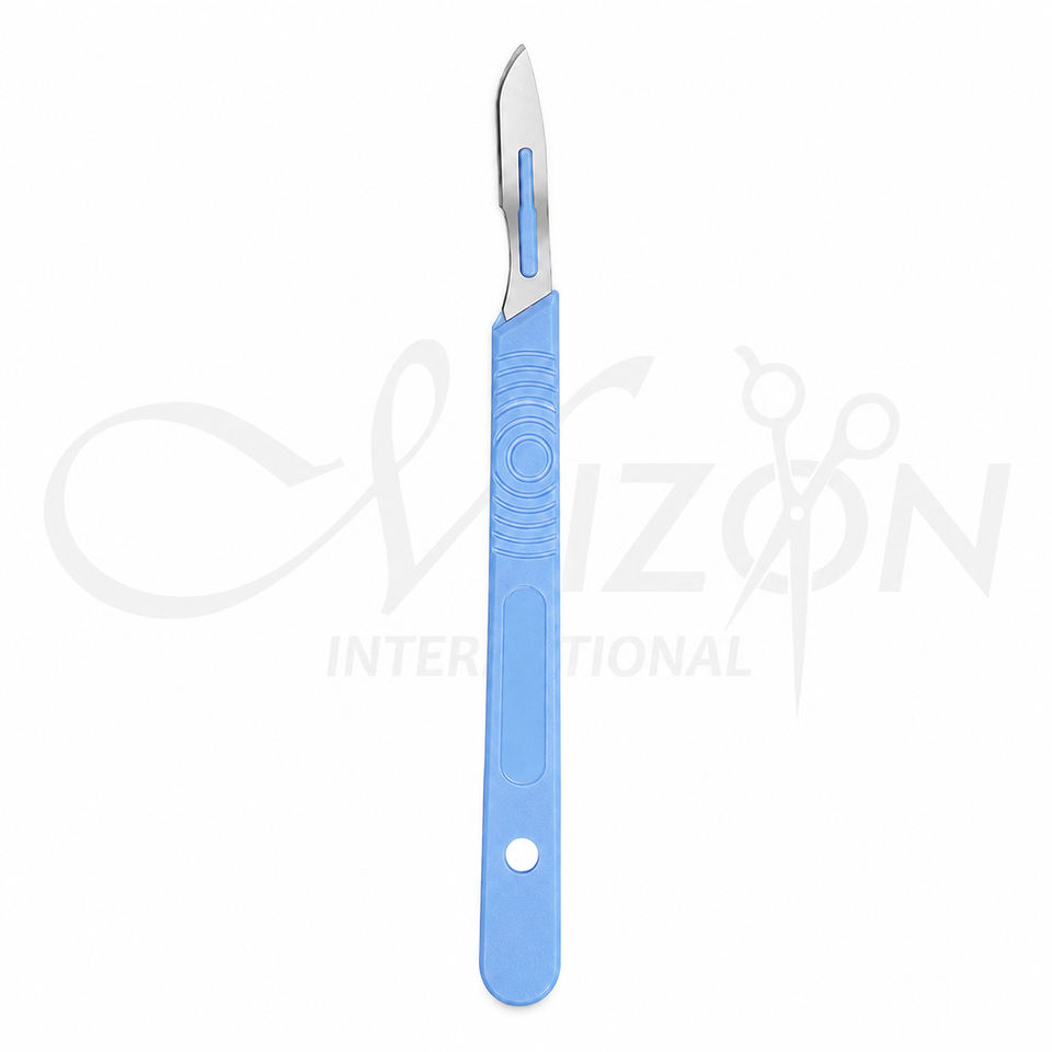 Mizon 15cm gamma-sterilized disposable scalpel knife with sharp stainless-steel blade and blue ergonomic plastic handle