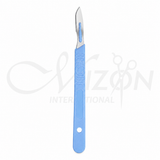 Mizon 15cm gamma-sterilized disposable scalpel knife with sharp stainless-steel blade and blue ergonomic plastic handle