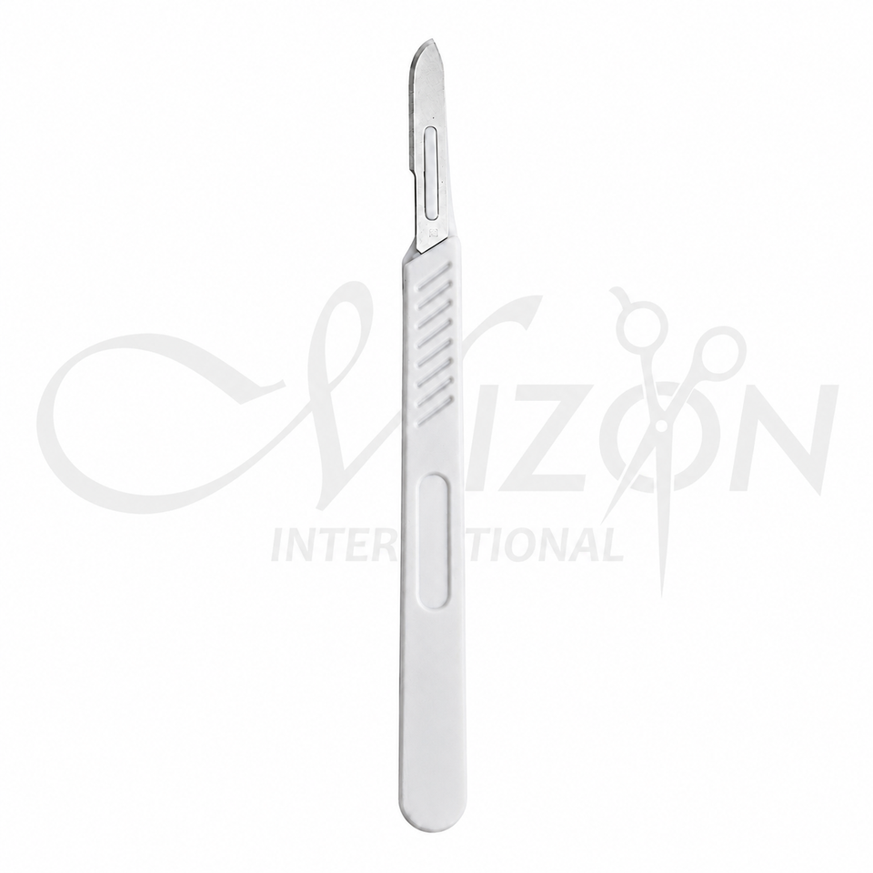 Mizon EO-sterilized disposable scalpel knife with stainless-steel blade and textured white plastic handle