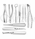 Mizon International Extraction Forceps and Elevators Set manufactured from premium medical-grade surgical stainless steel featuring professional dental extraction forceps and precision dental elevators with ergonomic non-slip handles and satin polished finish for tooth extraction, root elevation, oral surgery, and maxillofacial procedures in hospitals and dental clinics.