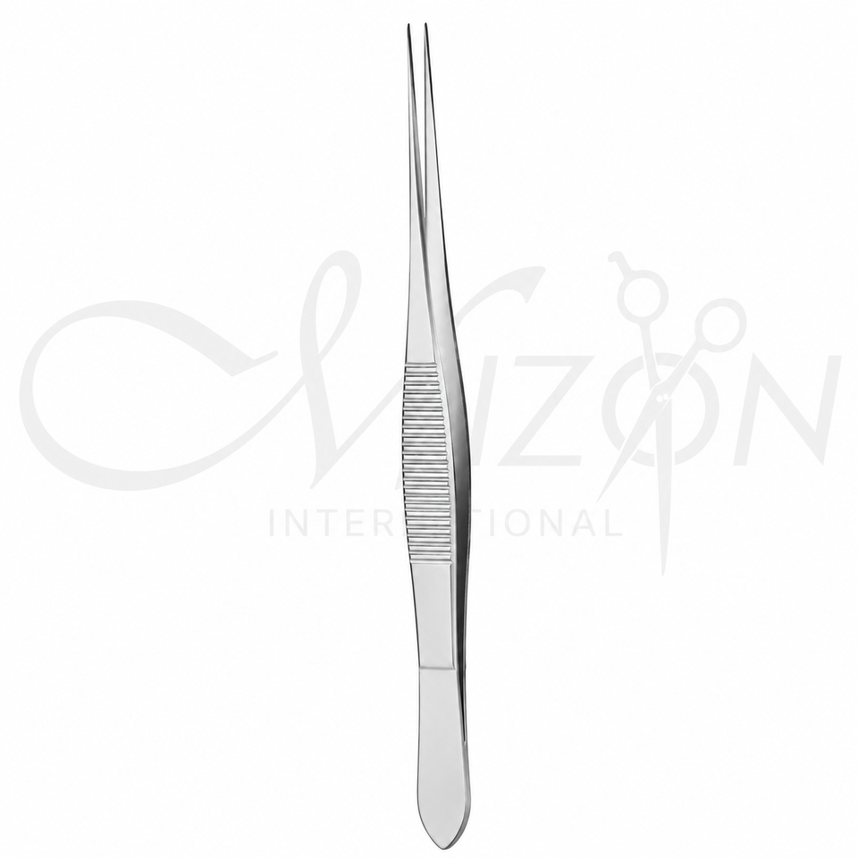Mizon International Eye Dressing Forceps featuring serrated precision tips, surgical-grade stainless steel construction, ergonomic handling, and professional ophthalmic design for eye dressing applications.