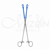 Foerster Non-Conductive Sponge Forceps 25 cm with insulated fenestrated tips, serrated jaws, and ratchet lock for electrosurgical sponge handling by Mizon International.