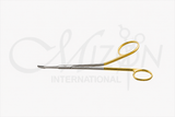 Mizon International Gillies Fine Needle Holder featuring fine tungsten carbide gripping inserts, scissors and needle-holder functionality, non-locking design, and precision surgical construction.