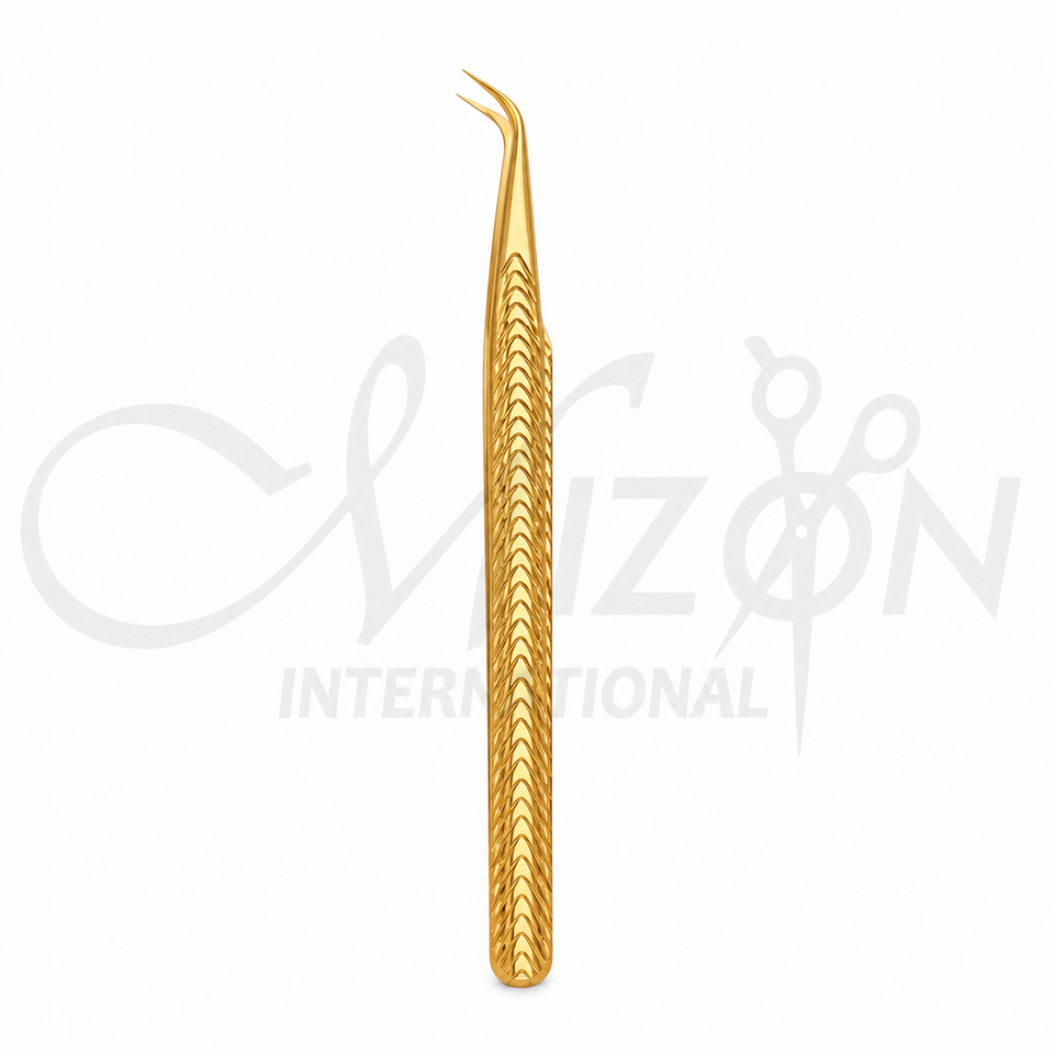 Gold Curved Precision Eyelash Tweezers 13.5cm Stainless Steel Lash Extension Tweezer by Mizon International