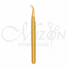 Mizon International Gold Curved Eyelash Tweezers | Premium Surgical Stainless Steel Professional Lash Extension Tweezers