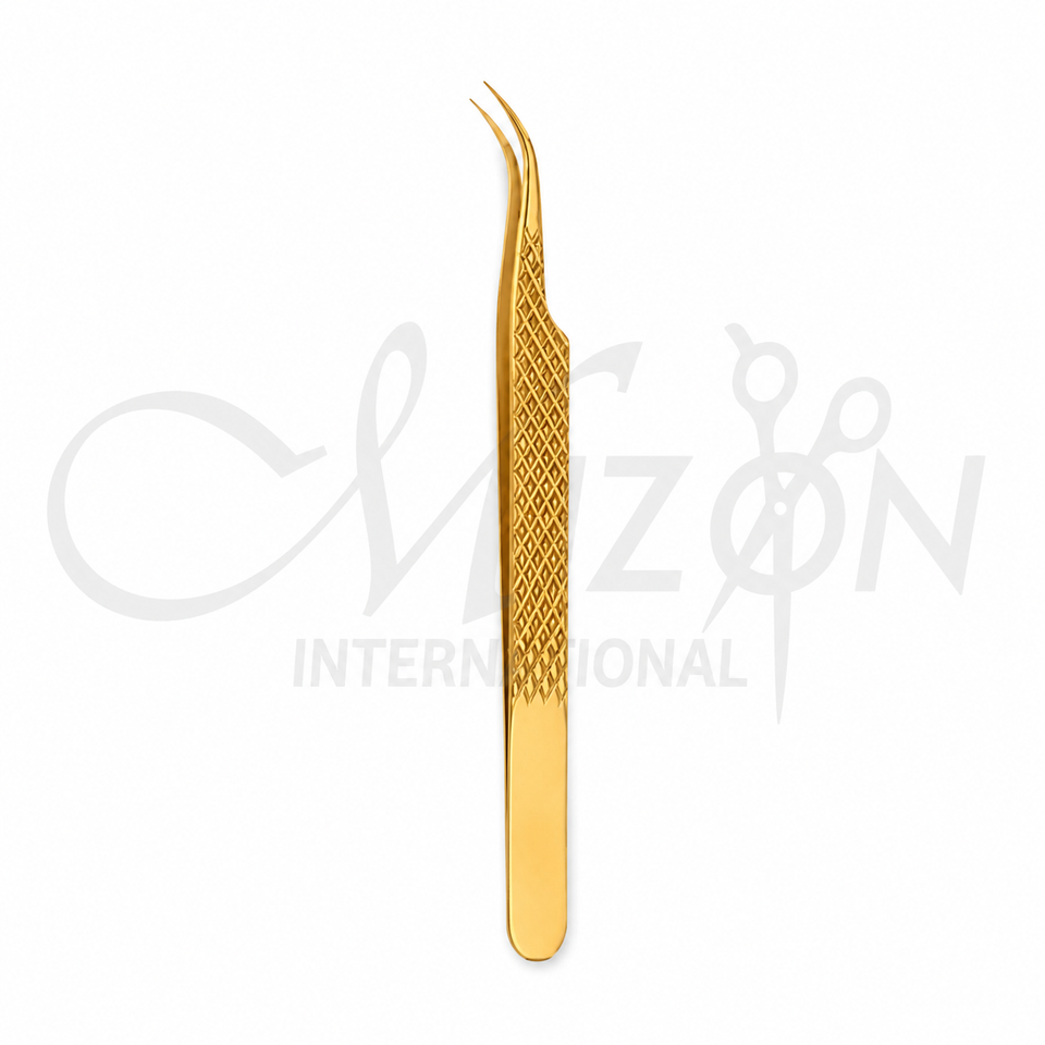 Gold Precision Eyelash Tweezers Curved Tip 13.5cm Stainless Steel Lash Extension Tweezer by Mizon International