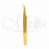 Gold Precision Eyelash Tweezers Curved Tip 13.5cm Stainless Steel Lash Extension Tweezer by Mizon International