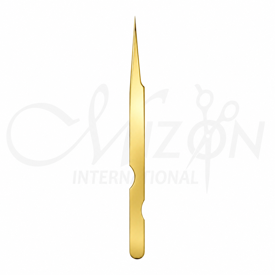 Gold Super Straight Lash Tweezers 13.5cm Stainless Steel Precision Eyelash Extension Tweezer by Mizon International