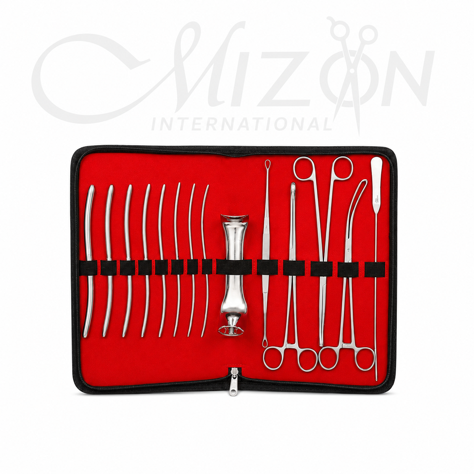 Gynecology Surgical Instruments Set 14 Piece Stainless Steel with Carrying Bag by Mizon International 