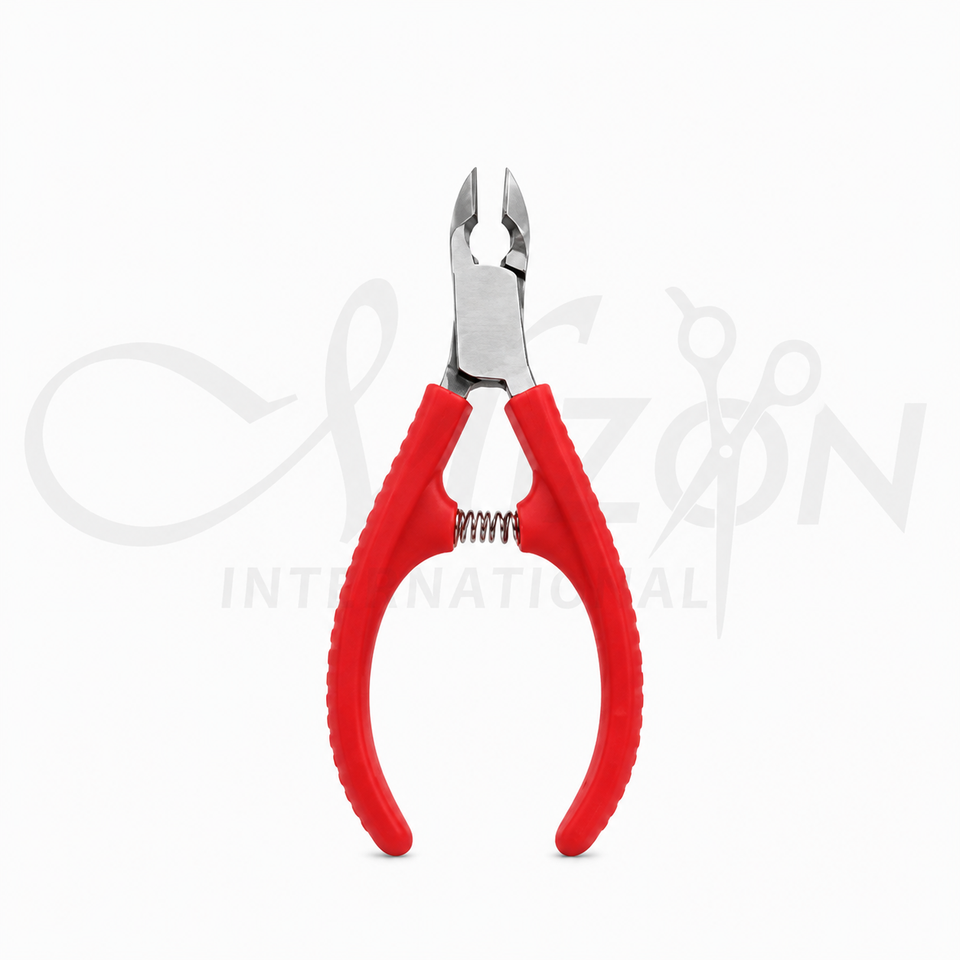 Red Half Jaw Spring Cuticle Nipper Stainless Steel Professional Manicure Tool by Mizon International